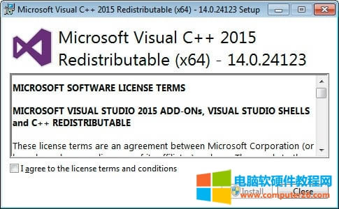 ʾ Microsoft Visual C++-2015 Redistributable ĻҪͬ“ͬ”д򹴣Ȼ󵥻“װ”ť