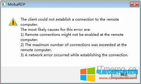 The client could not establish a connection to the remote computer