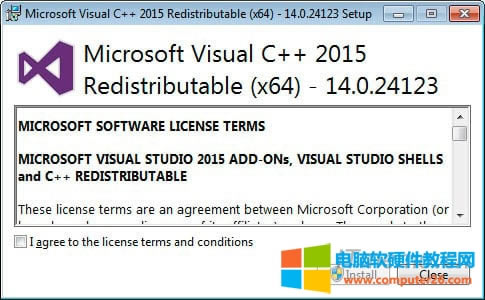 ʾ Microsoft Visual C++-2015 Redistributable ĻҪͬ“ͬ”д򹴣Ȼ󵥻“װ”ť