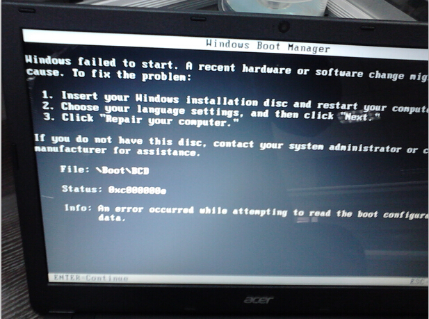 µ԰װϵͳʱʾFile:\Boot\BCD Status:0xc000000e